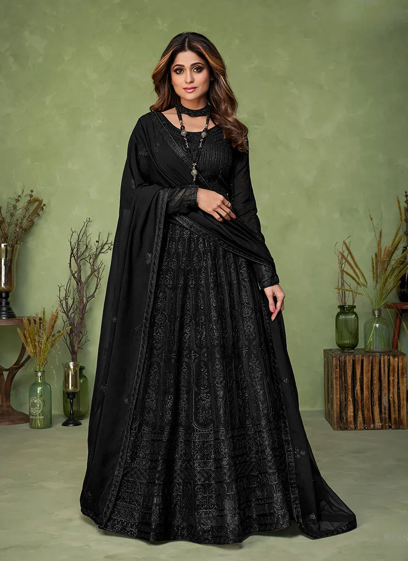 Black Sequence Embroidered Georgette Slit Style Anarkali Suit