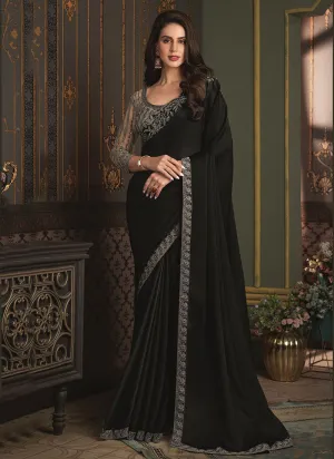 Black Sequence Embroidery Festive Saree