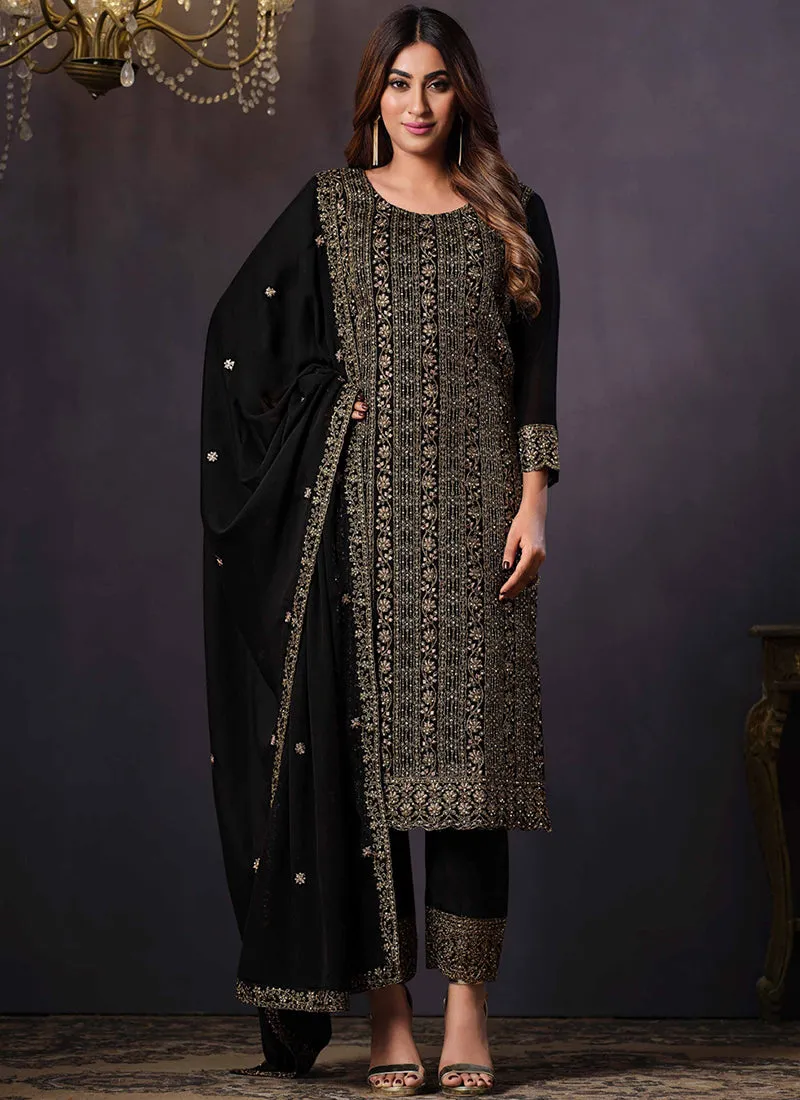 Black Sequence Embroidery Pant Style Suit