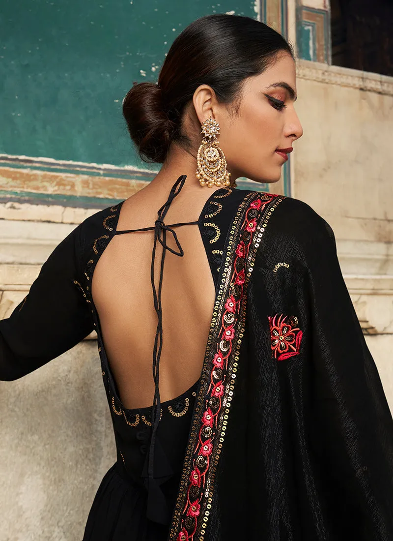 Black Sequence Embroidery Wedding Anarkali Suit