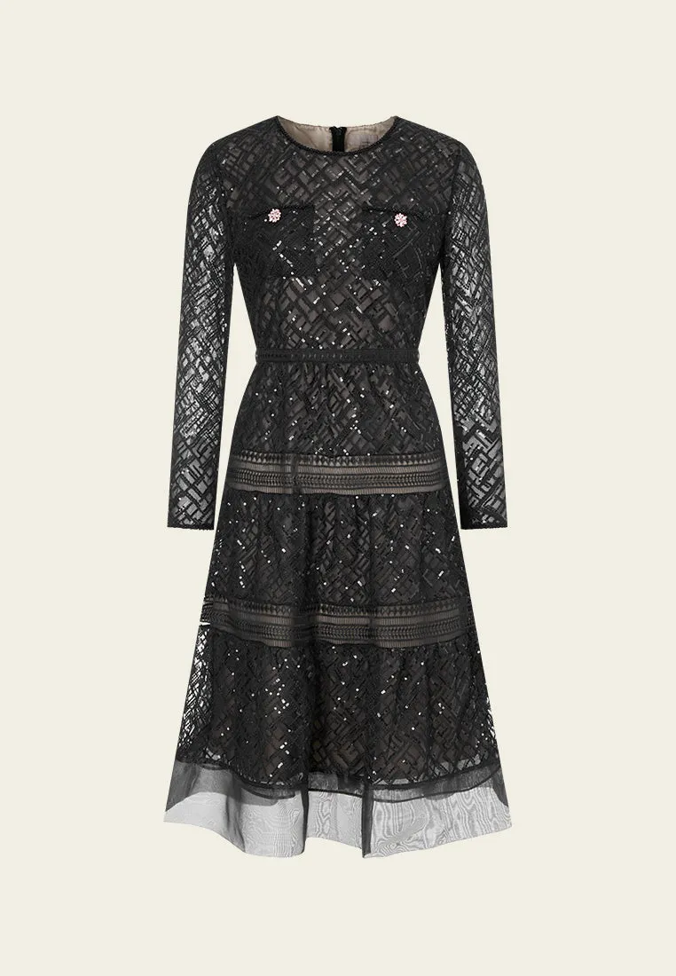 Black Sequin and Embroidery Dress