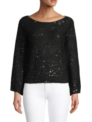 Black Sequined Boatneck Sweater