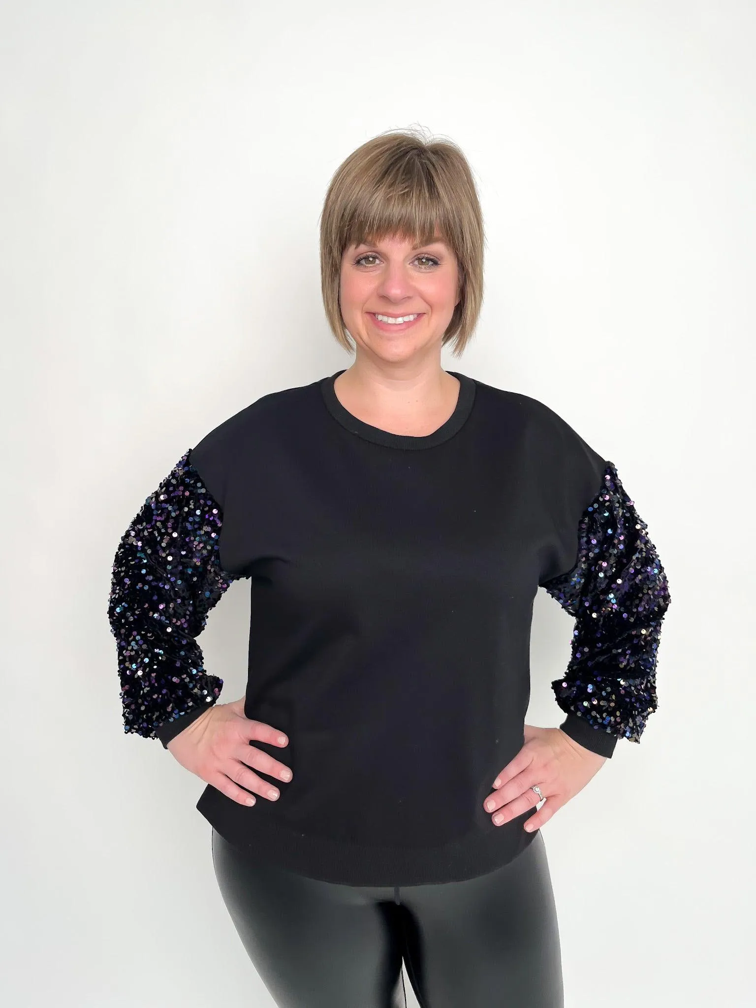 Black Sequined Sleeve Sweater