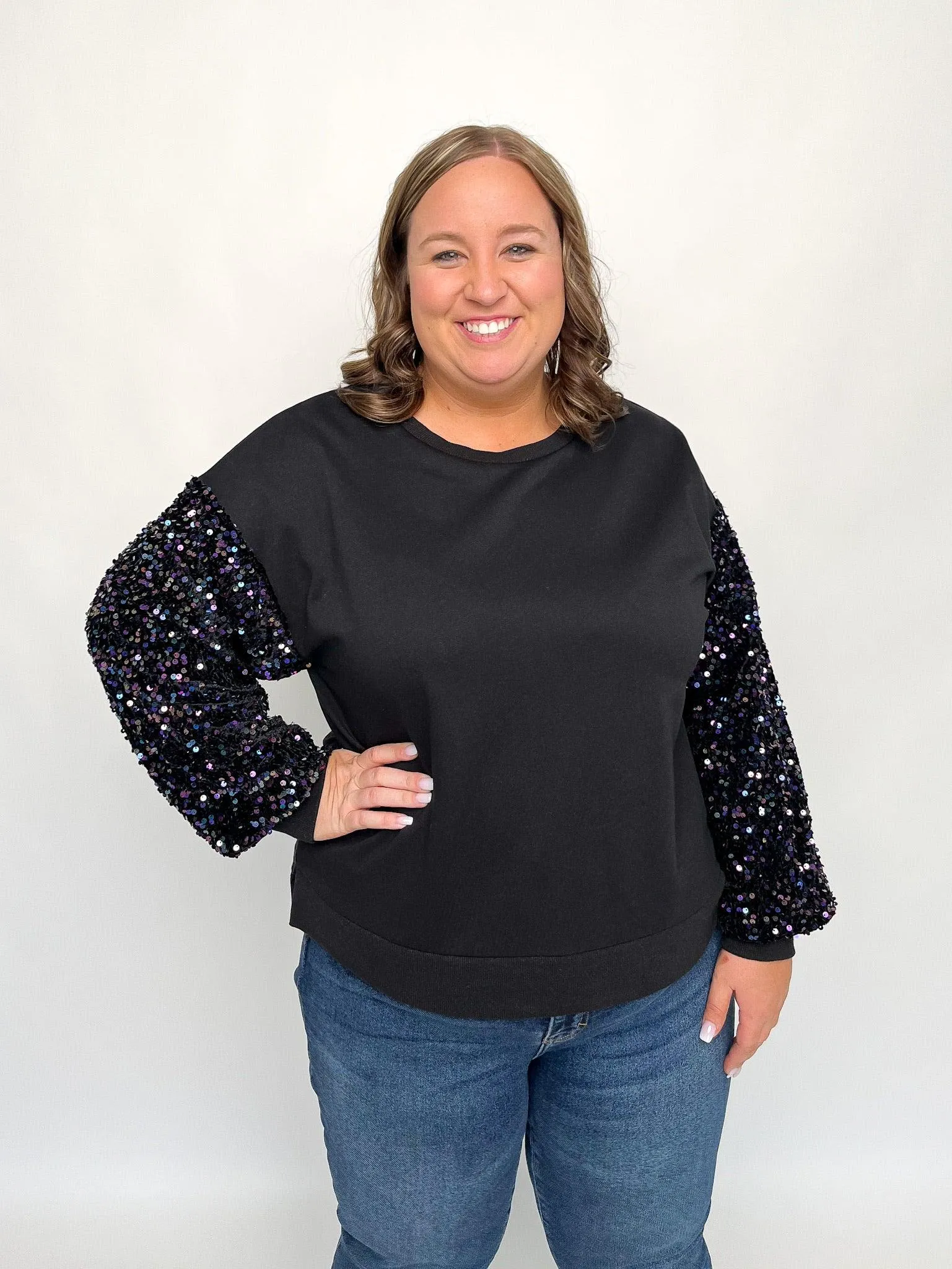 Black Sequined Sleeve Sweater