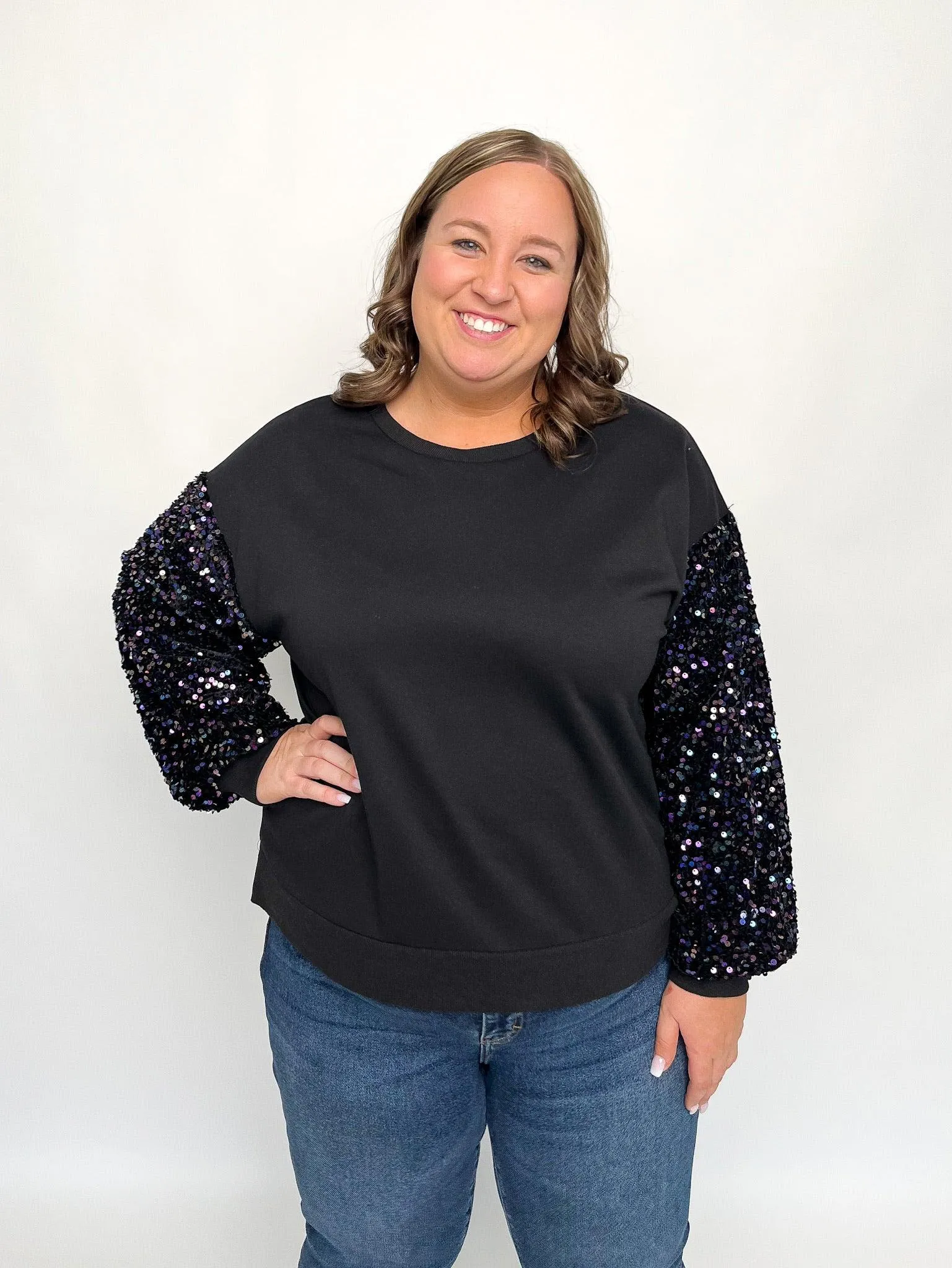 Black Sequined Sleeve Sweater