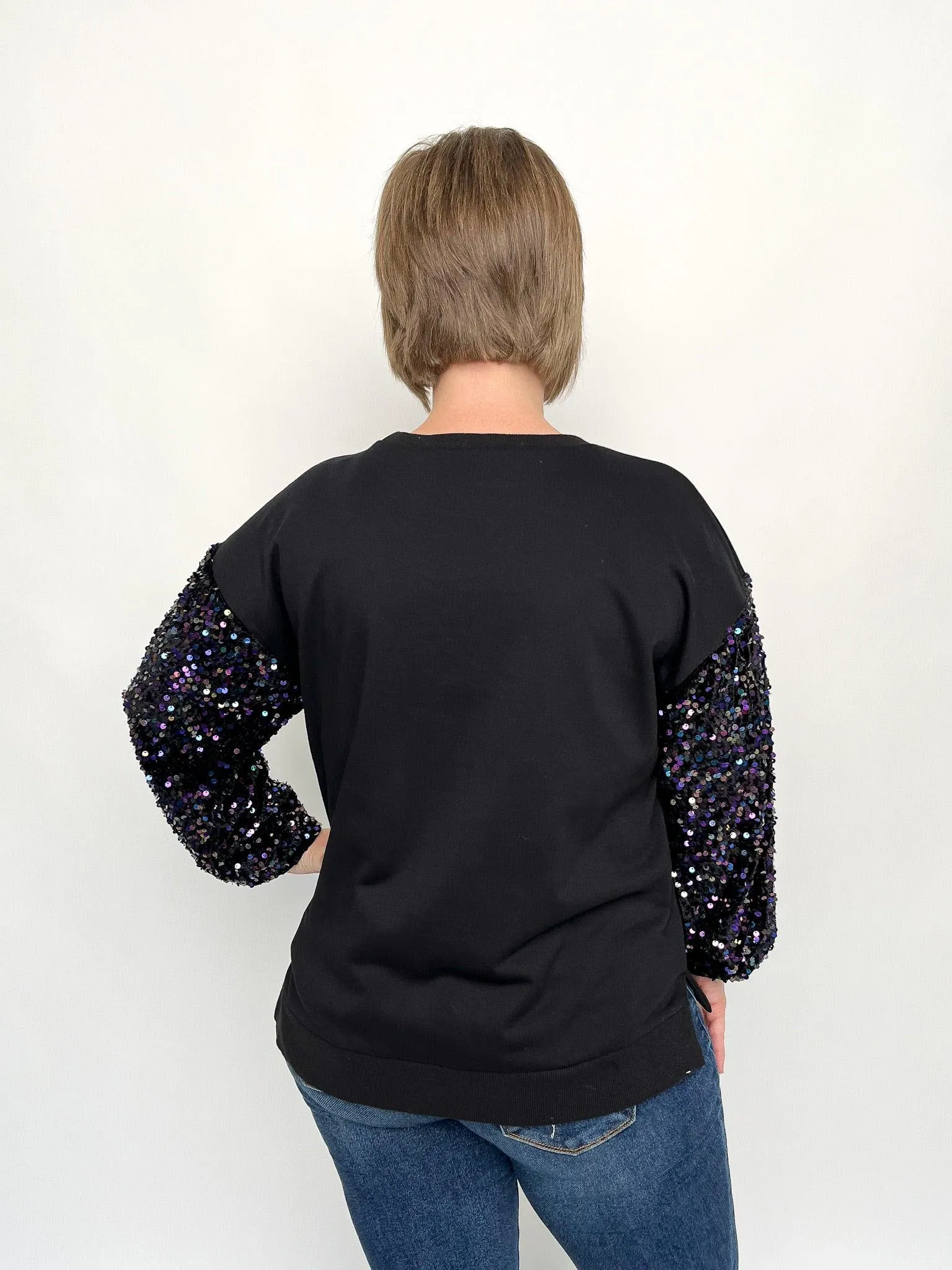 Black Sequined Sleeve Sweater