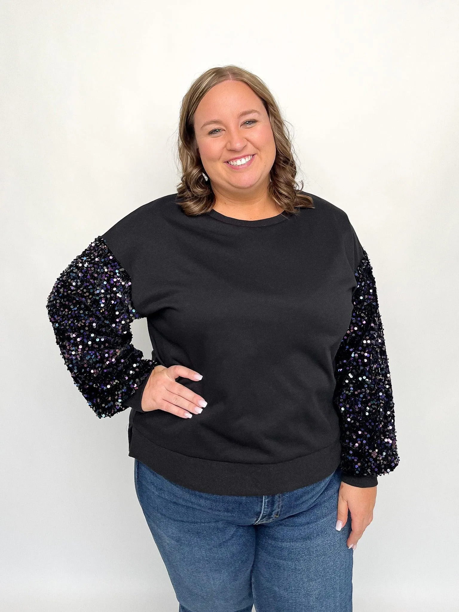 Black Sequined Sleeve Sweater