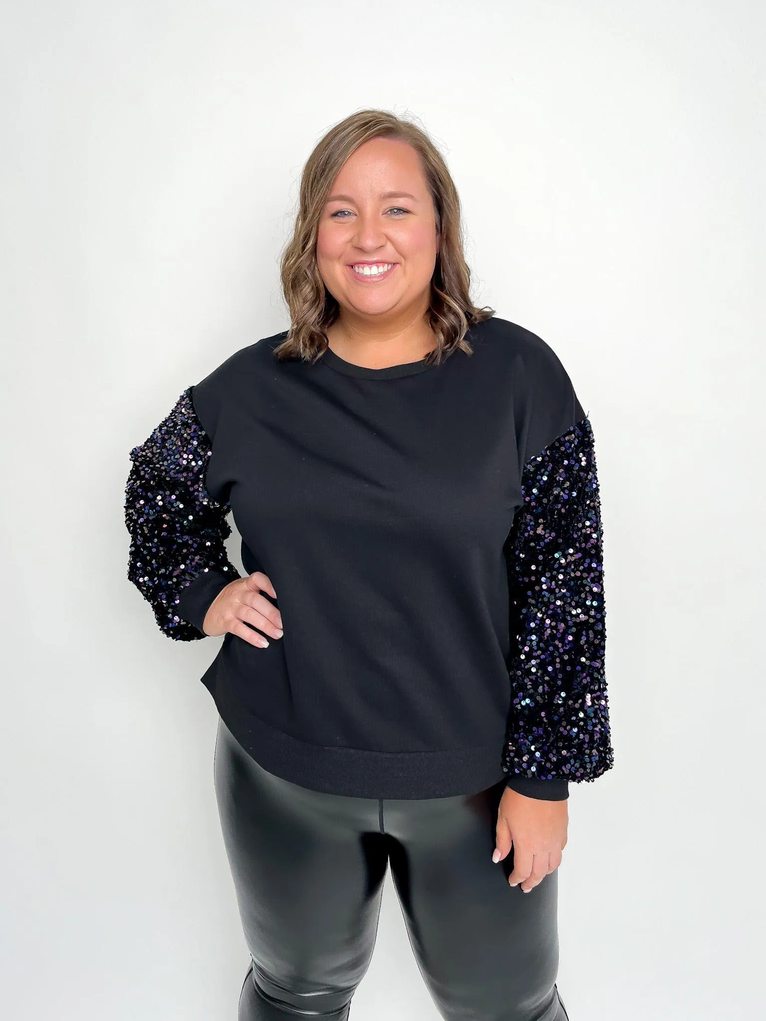 Black Sequined Sleeve Sweater