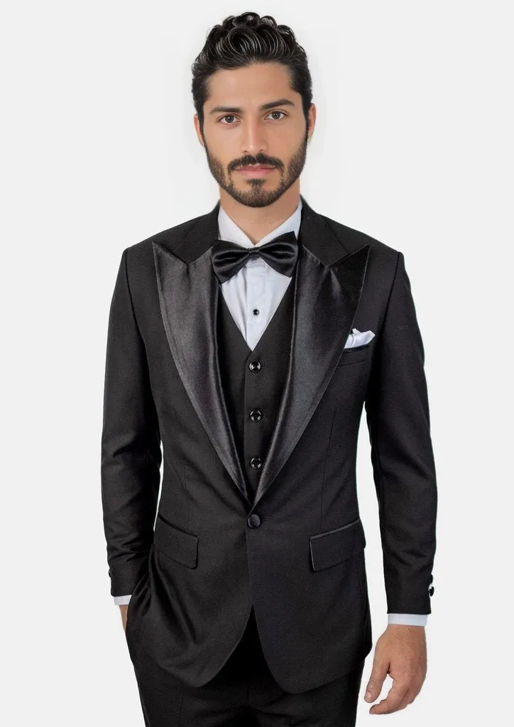 Black Sharkskin Tuxedo 3-Piece - Aitchison Party