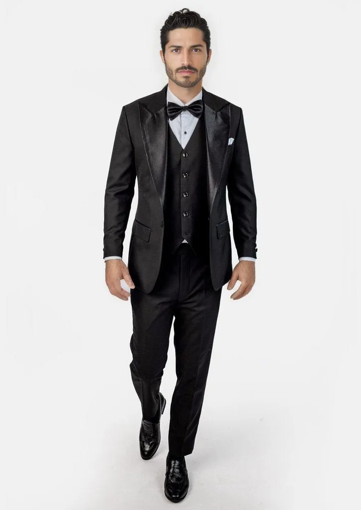 Black Sharkskin Tuxedo 3-Piece - Aitchison Party