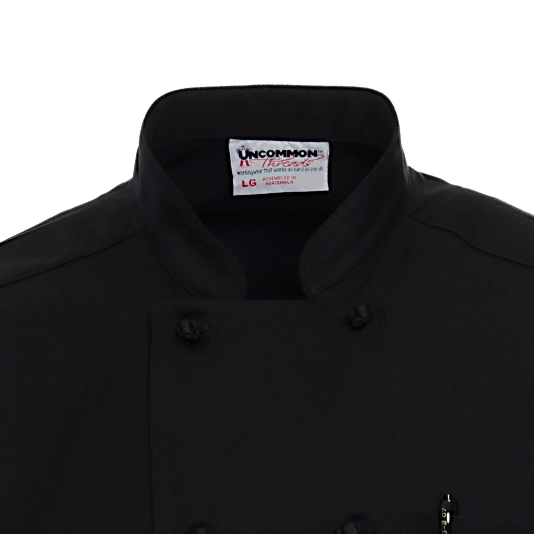 Black Short-Sleeve Knot-Button Chef Coat 5701