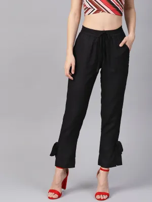 Black Side Bow Regular Pants