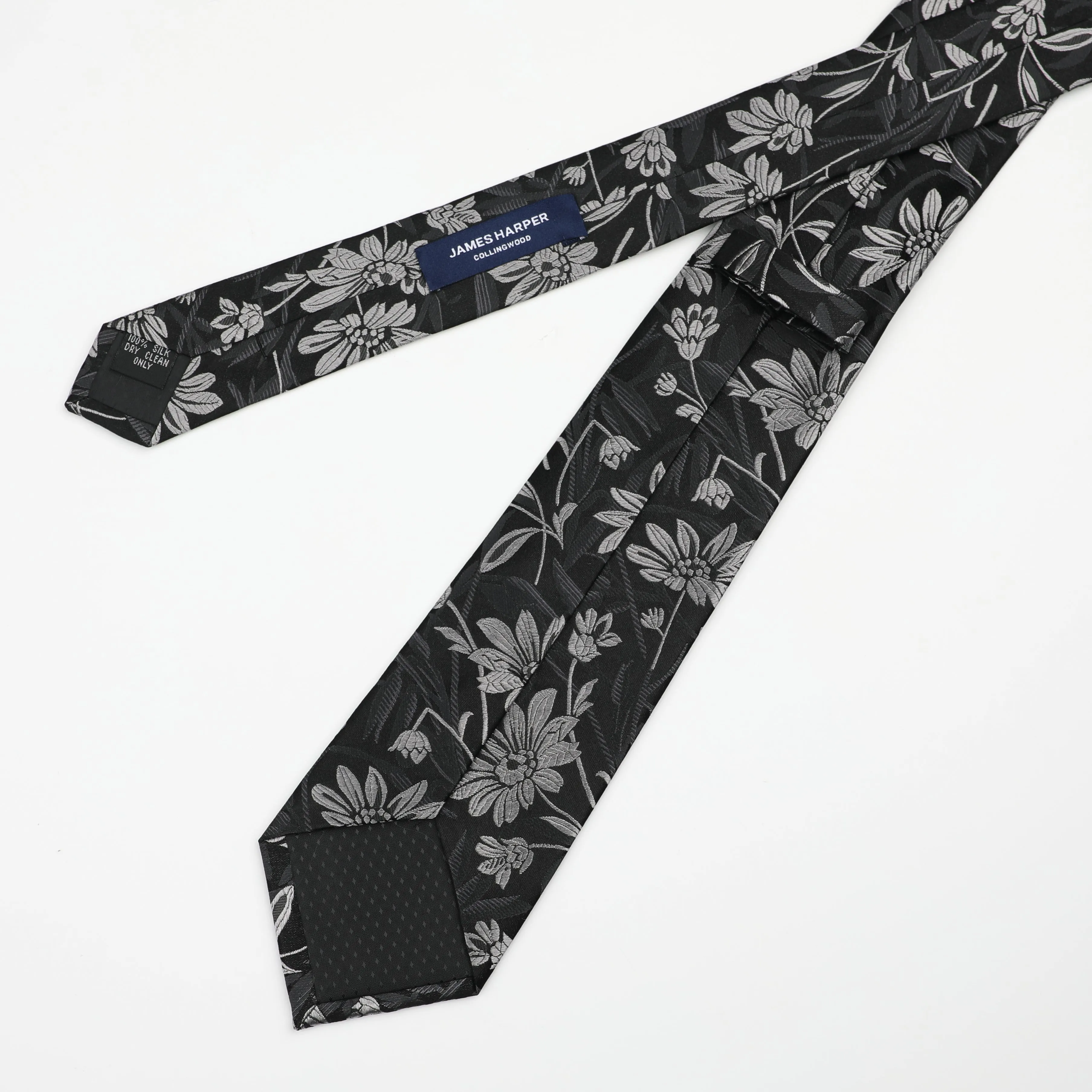 Black Silk Daisy Floral Tie