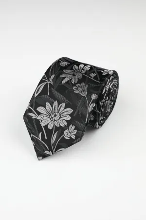 Black Silk Daisy Floral Tie