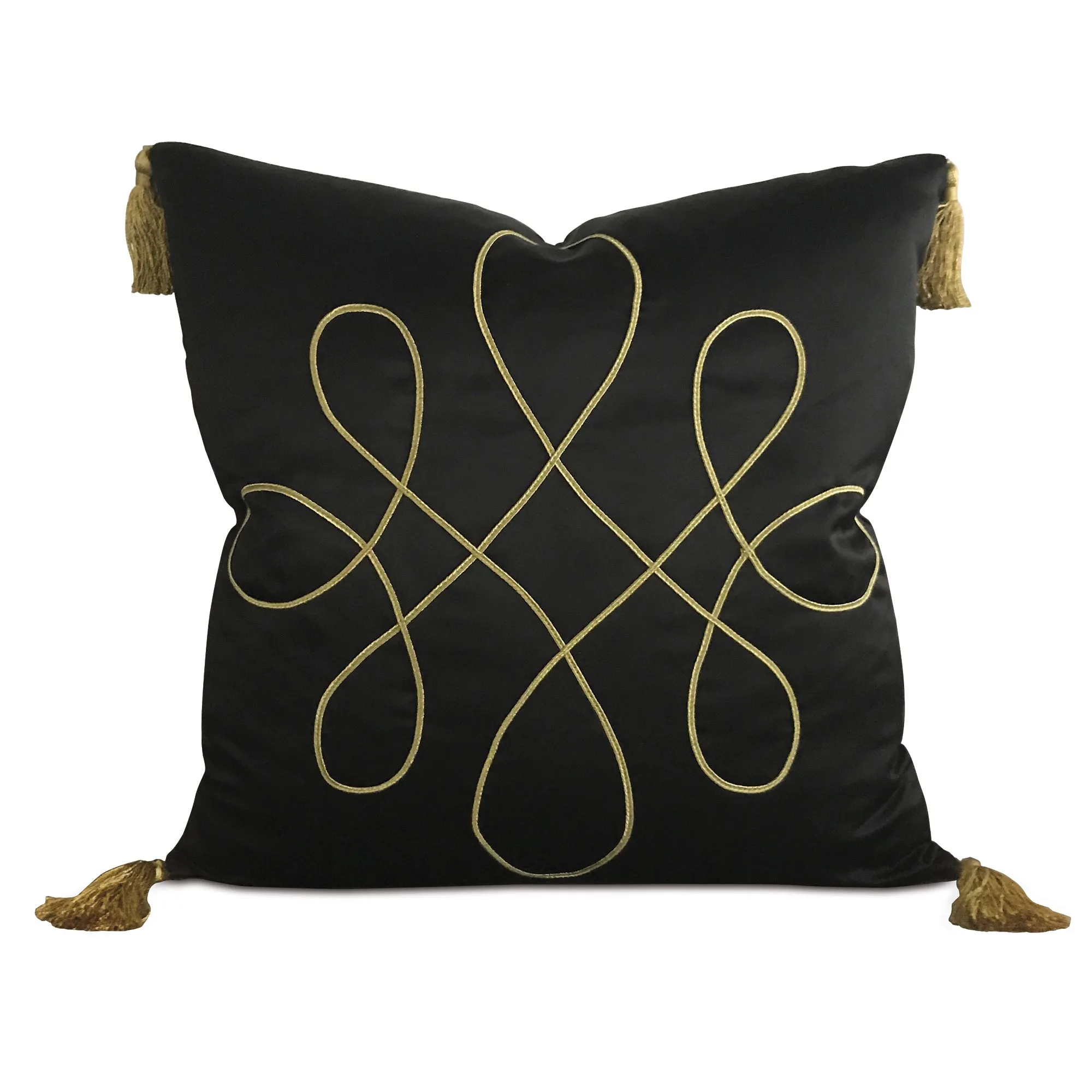 Black Silk Gold Tassel Geometric Throw Pillow Cover 20x20