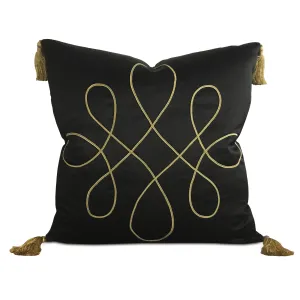 Black Silk Gold Tassel Geometric Throw Pillow Cover 20x20