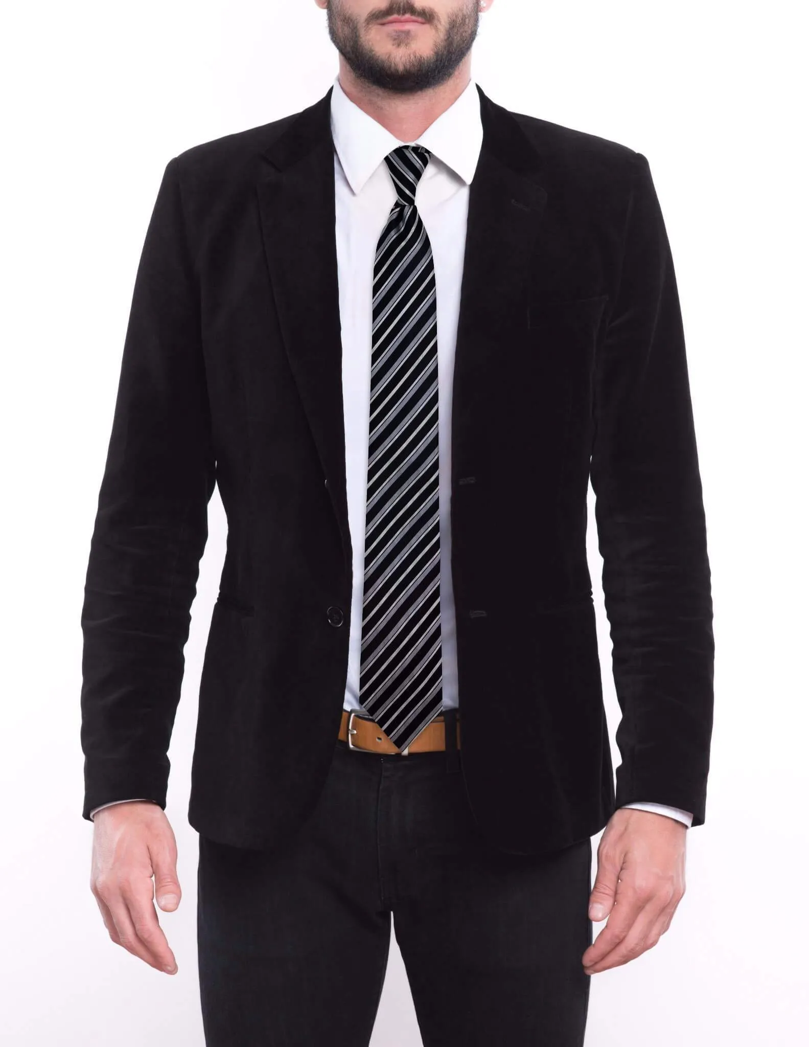 Black Silver Stripes Skinny Tie