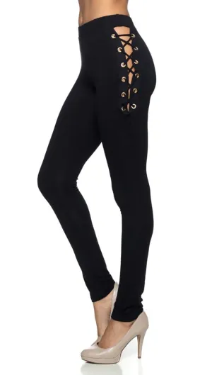 Black Skinny Pant Sexy Lace Up Hip Ties