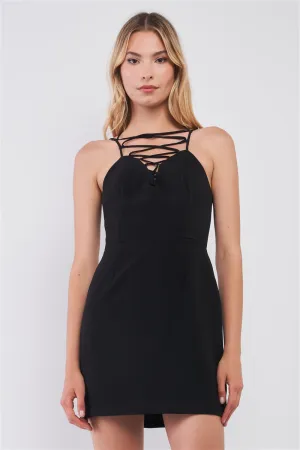 Black Slim Fit Tie-Up Mini Dress