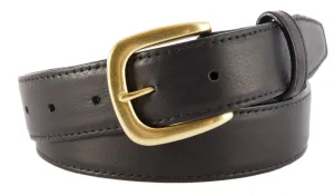 Black Smooth Leather Belt, Hudson Buckle (Gold)