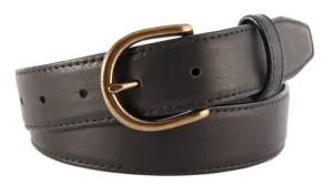 Black Smooth Leather Belt, Soho Buckle (Antique Brass)