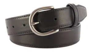 Black Smooth Leather Belt, Soho Buckle (Brushed Silver)