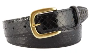 Black Snakeskin Belt, Hudson Buckle (Gold)