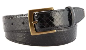 Black Snakeskin Belt, Signature Buckle (Antique Brass)