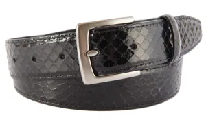 Black Snakeskin Belt, Signature Buckle (Brushed Silver)