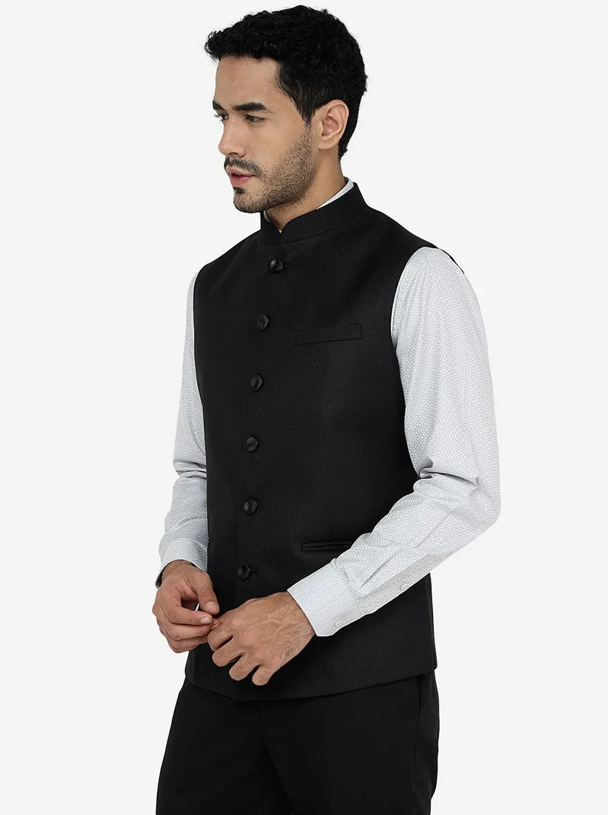 Black Solid Regular Fit Bandhgala Jacket | Greenfibre