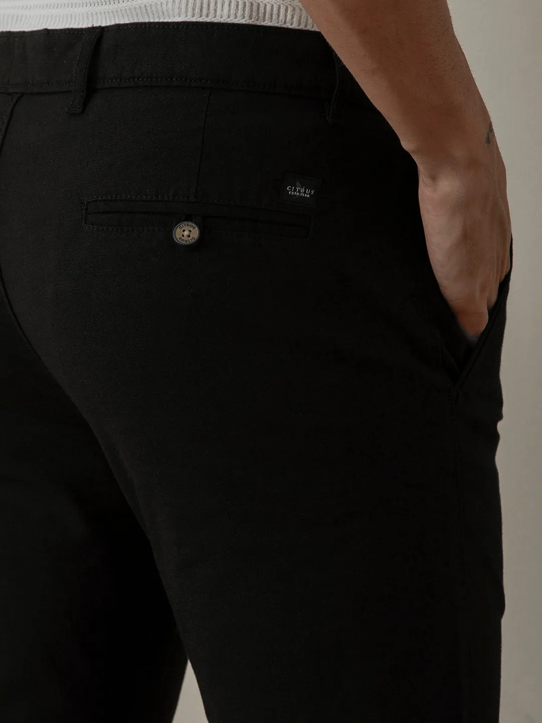 Black Solid Slim Fit Trouser