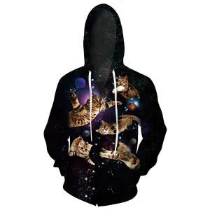 Black Space Cats Zip Up Funny Hoodie