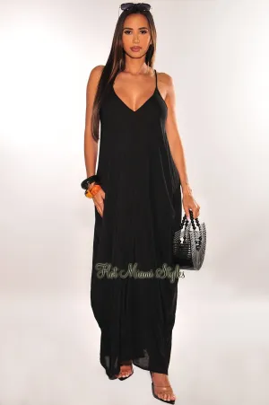 Black Spaghetti Straps V Neck Cover Up Maxi Dress