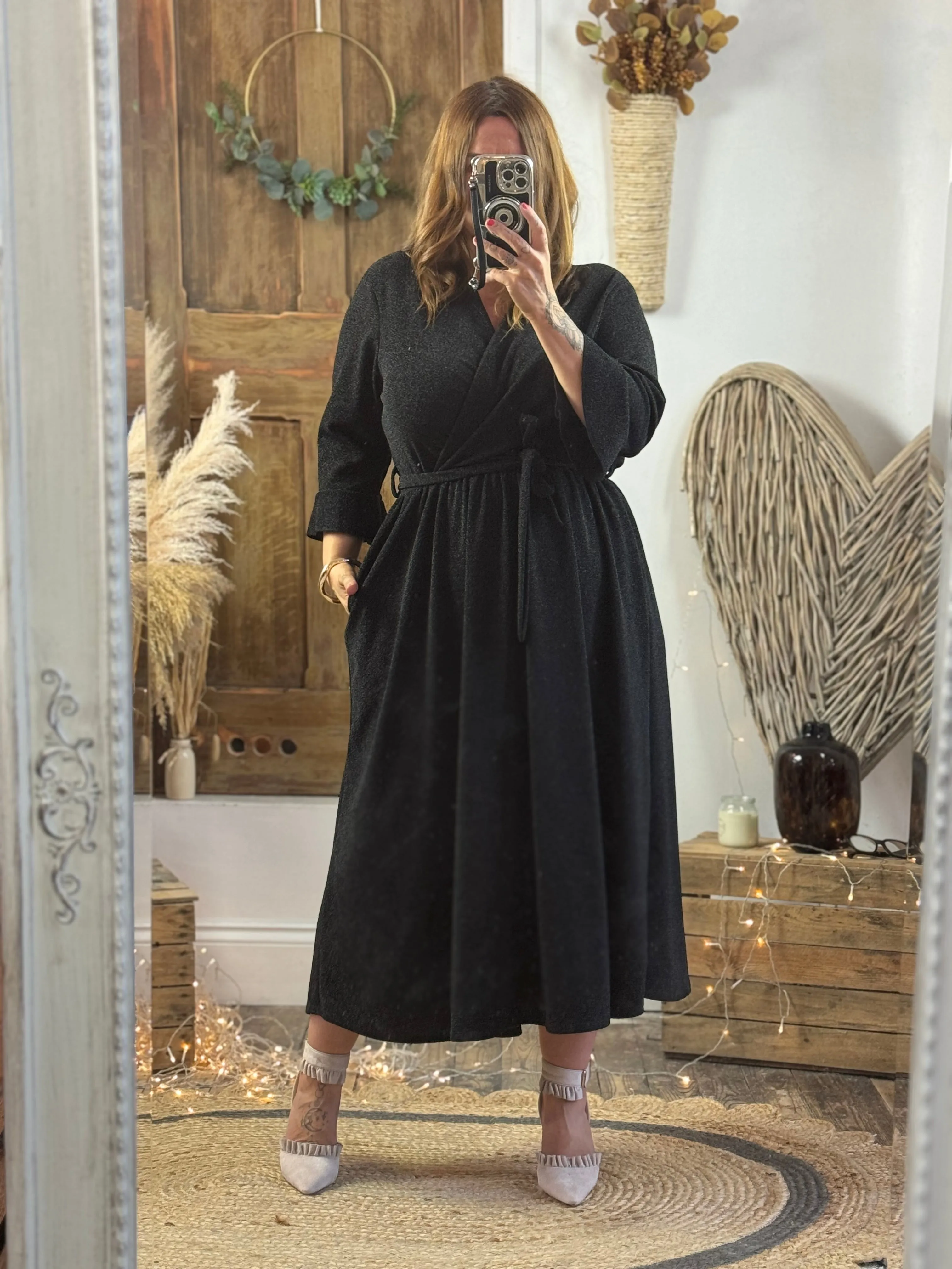 Black Sparkly Roxy Midaxi Dress