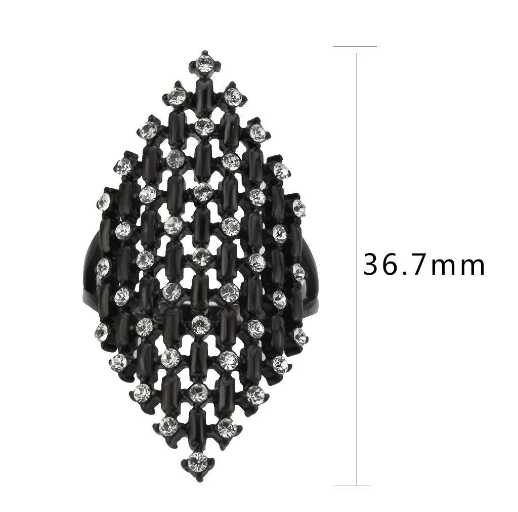 Black Stainless Steel Ring with Top Grade Crystal in Clear for Women Style TK3750