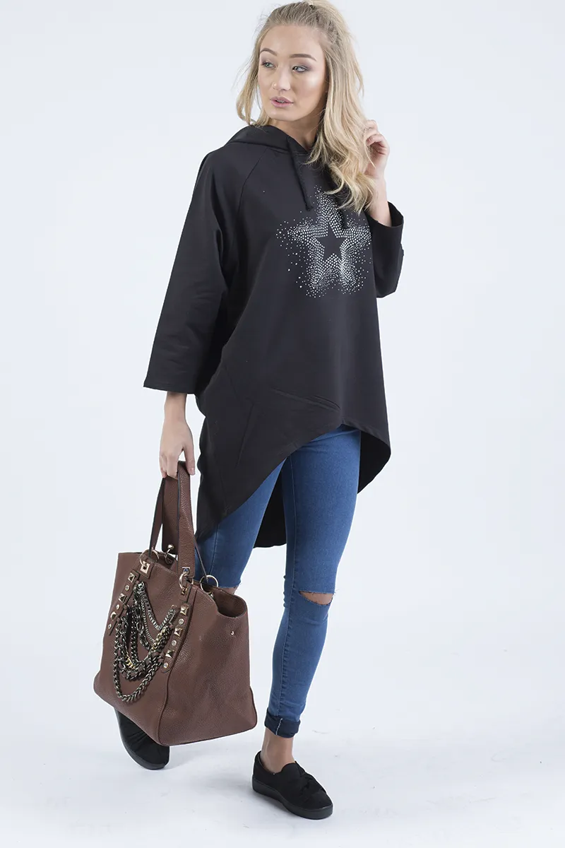 Black Star Diamante Oversized Hoodie - Sarah