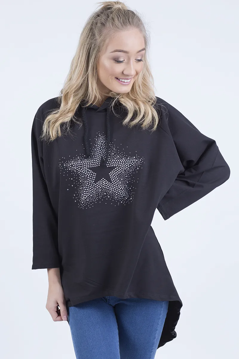 Black Star Diamante Oversized Hoodie - Sarah