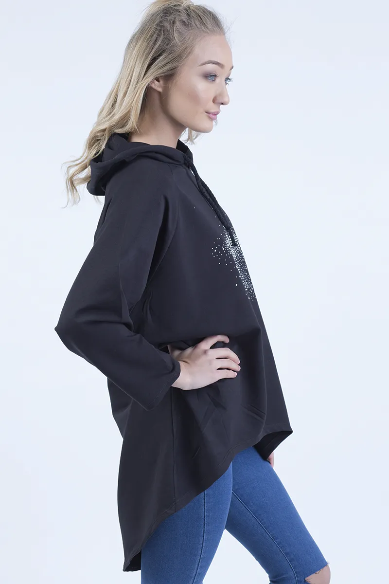 Black Star Diamante Oversized Hoodie - Sarah