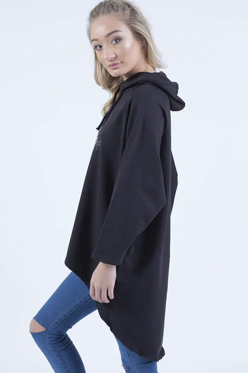 Black Star Diamante Oversized Hoodie - Sarah