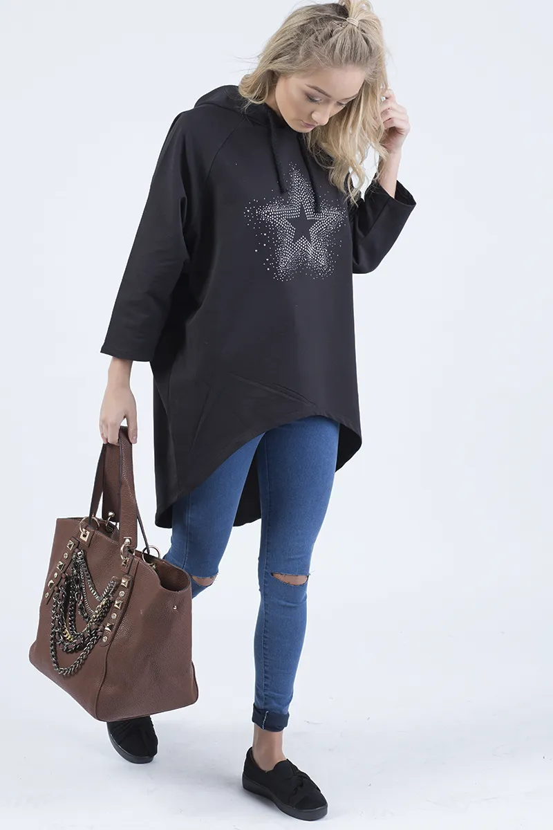 Black Star Diamante Oversized Hoodie - Sarah