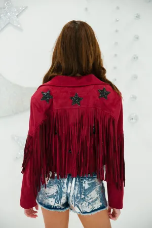 BLACK STAR RED FRINGE JACKET