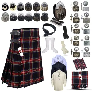 Black Stewart Tartan Kilt Outfit - Traditional Scottish Elegance