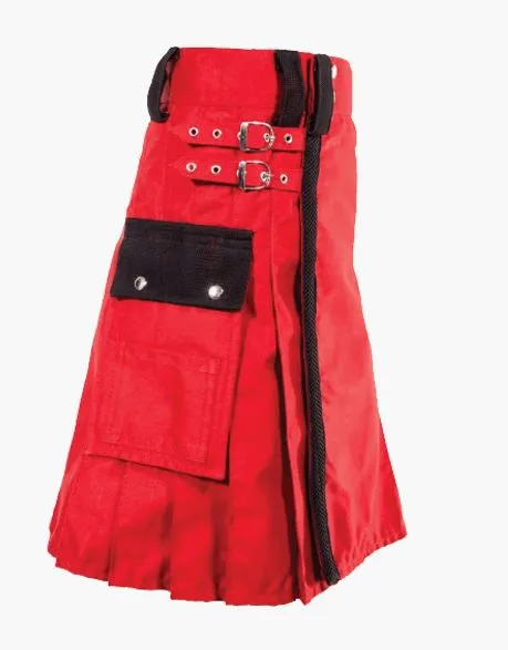 BLACK STRAPS ON A RED UTILITY KILT