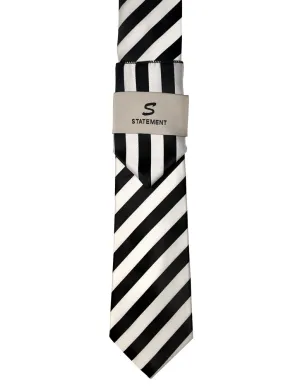 BLACK STRIPE 2 PC TIE & HANKIE SET