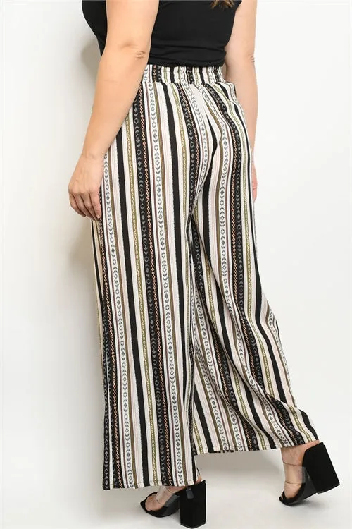 Black Stripe Wide Leg Plus Size Palazzo Pants