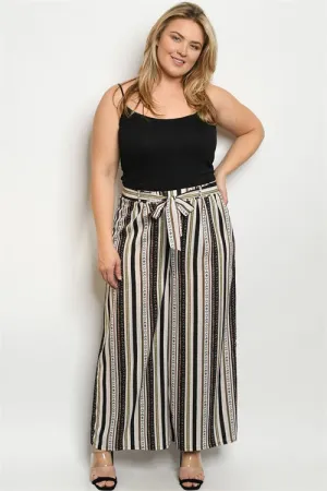 Black Stripe Wide Leg Plus Size Palazzo Pants