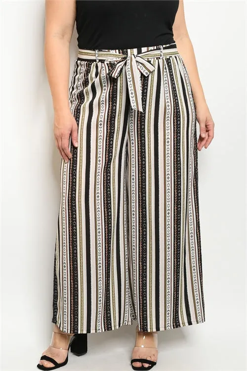 Black Stripe Wide Leg Plus Size Palazzo Pants