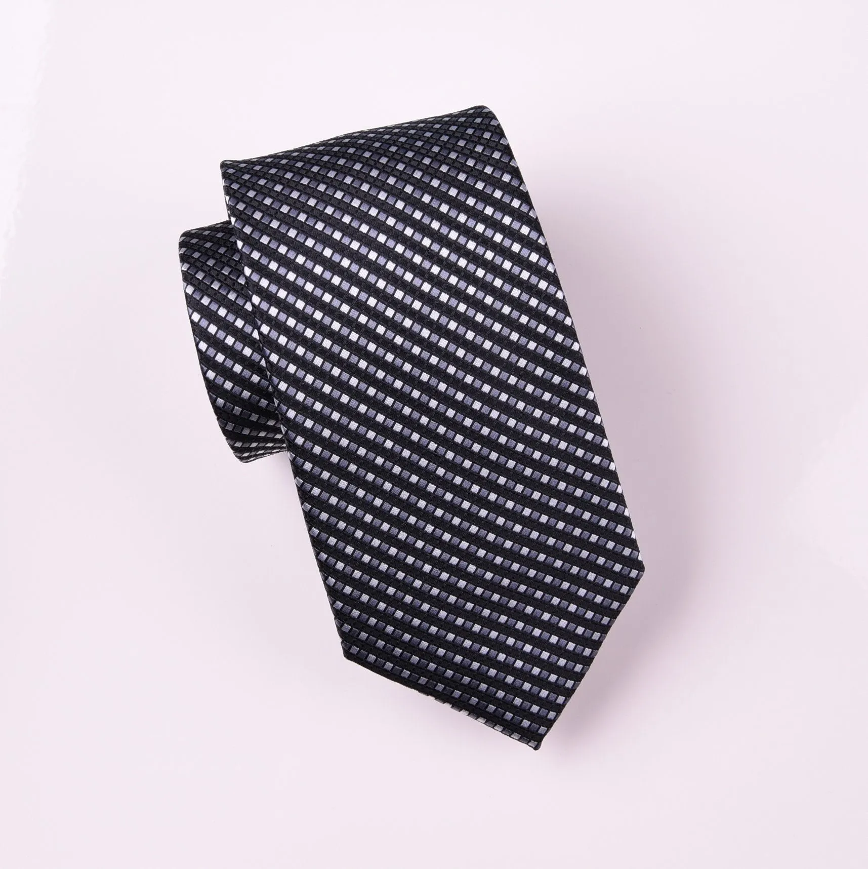 Black Striped Purple Grid Checkered Luxury Fashion Woven Tie 3"