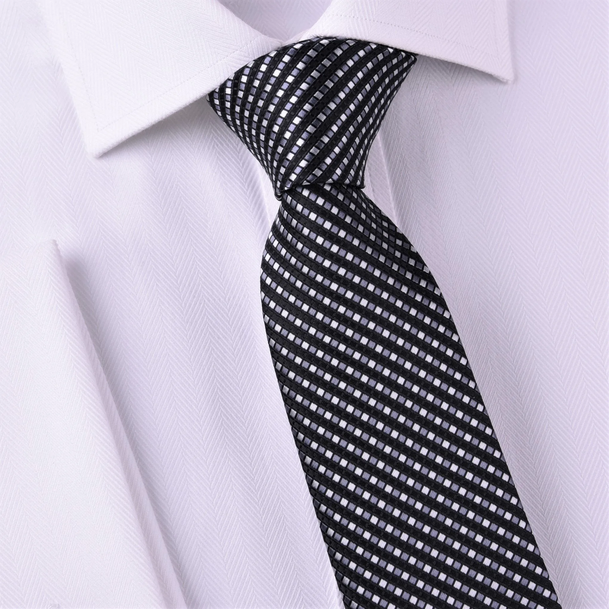 Black Striped Purple Grid Checkered Luxury Fashion Woven Tie 3"