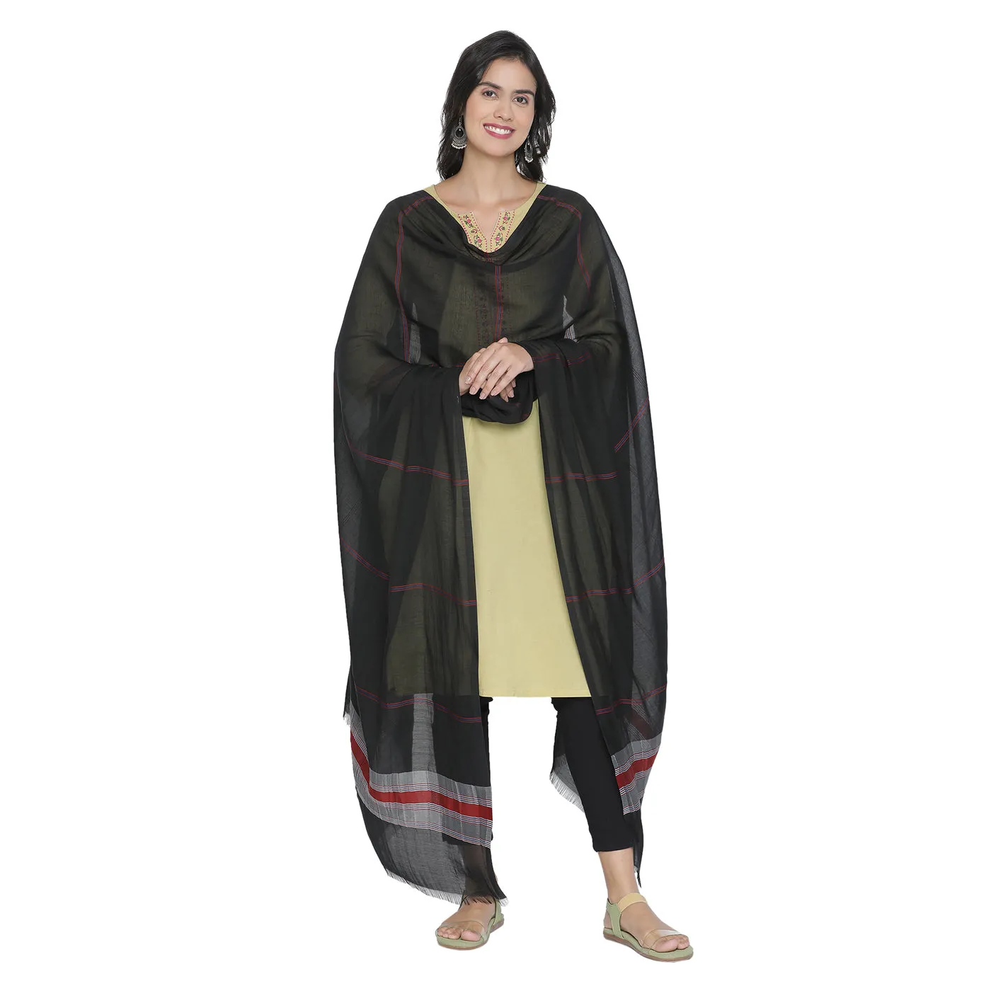 Black Striped Silk Tencel Dupatta